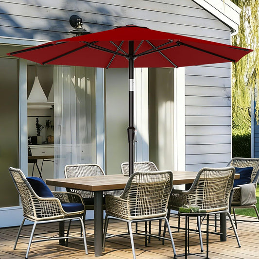 Sombrilla de Patio 2.7 m (9 ft) con Protección UV | Parasol Exterior Resistente con Manivela y Ventilación para Jardín, Terraza y Piscina