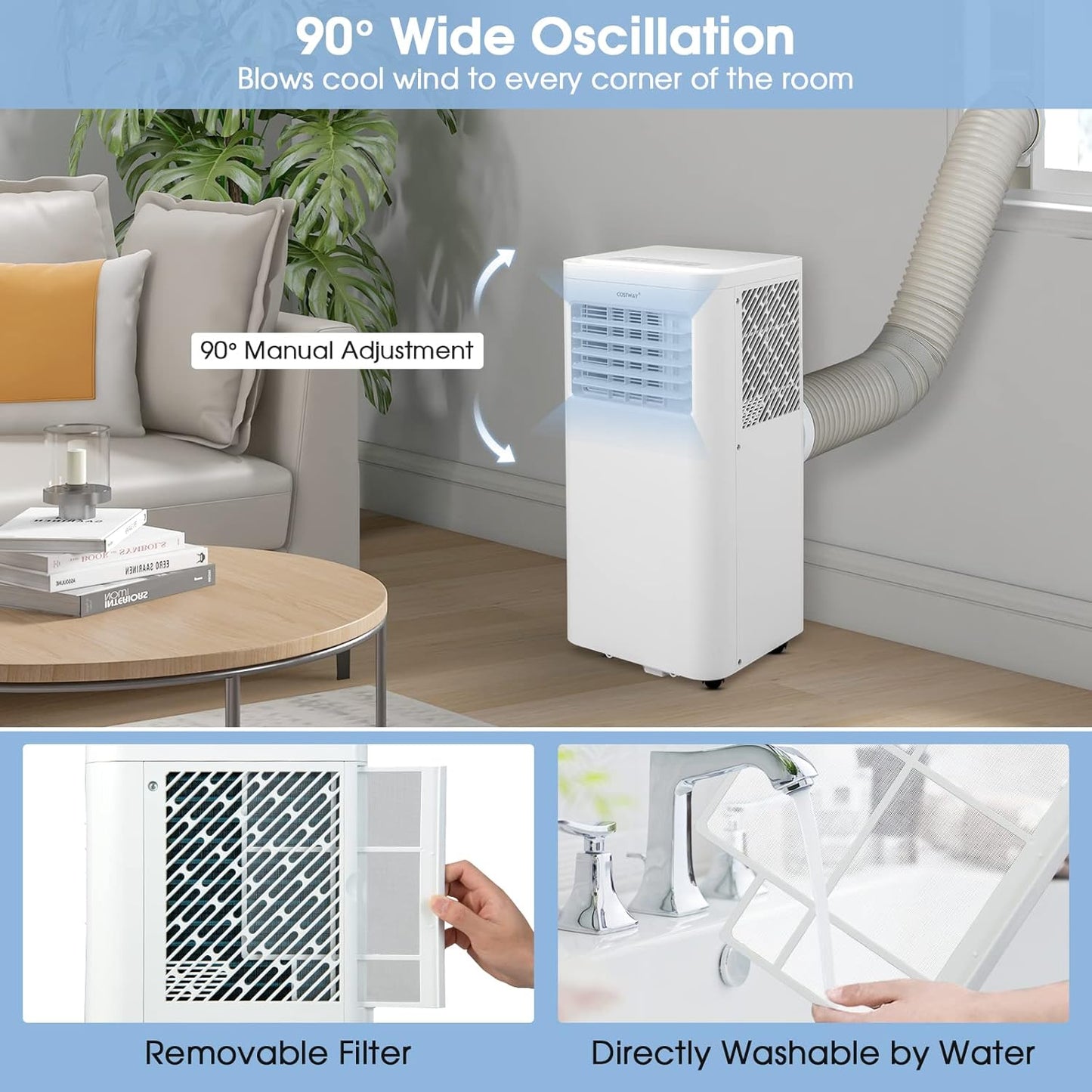 Aire acondicionado portátil COSTWAY 8 000 BTU 3-en-1 con deshumidificador y ventilador