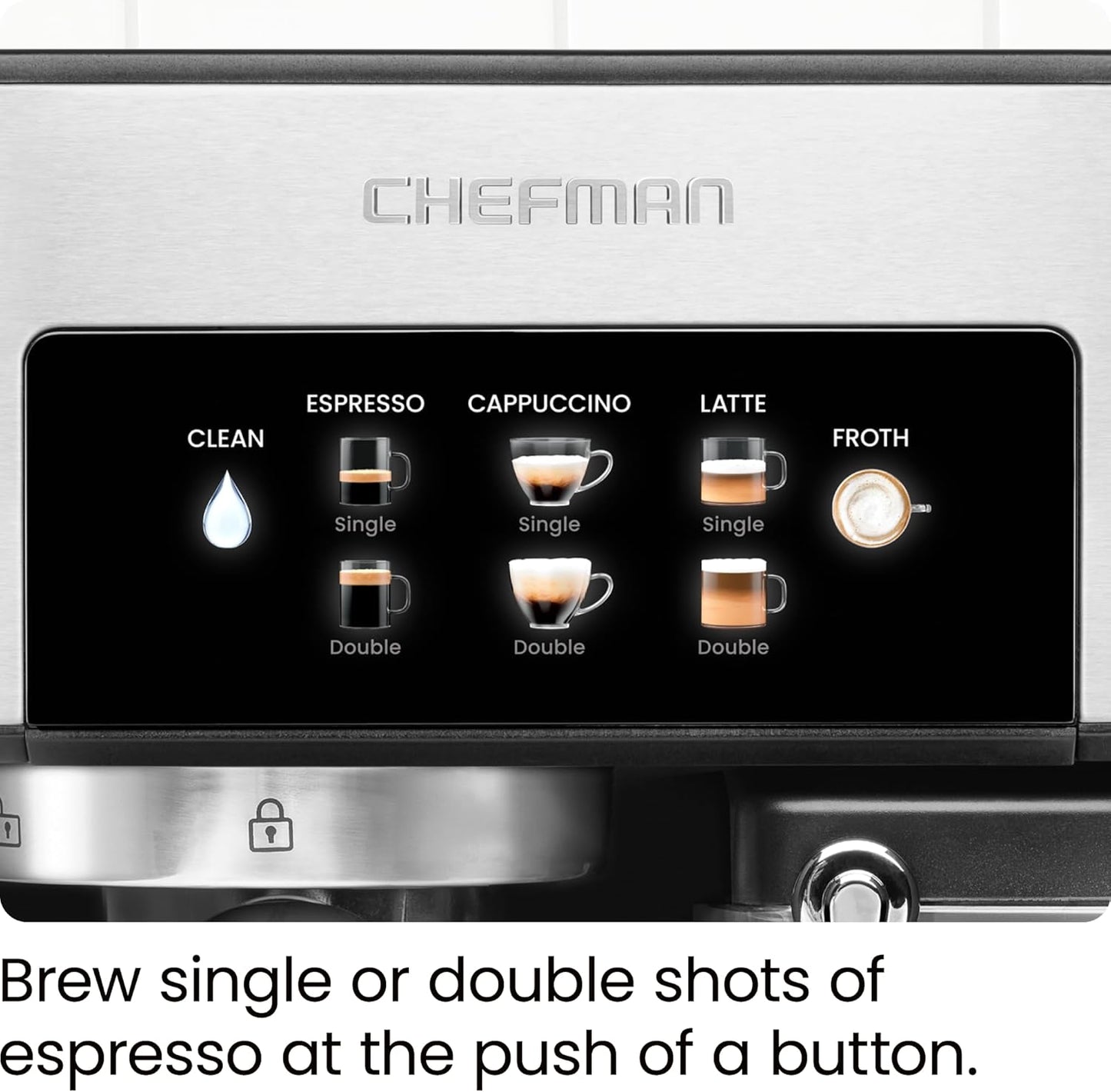 Máquina de Espresso Chefman – Cappuccino & Latte, Bomba 15 BAR, Accesorios Apta Lavavajillas