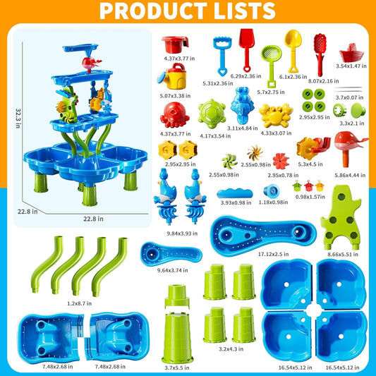 Mesa de Actividades Sensoria-Agua y Arena 4-Niveles para Niños 3–8 años – Juego Exterior/Interior