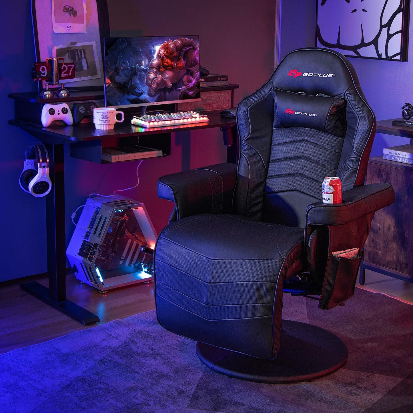 Silla gamer GOPLUS ajustable con masajeador y reposapiés retráctil