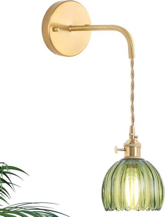 Set de 2 Lámparas de pared - Oro con Pantalla de Vidrio Tulipán Verde