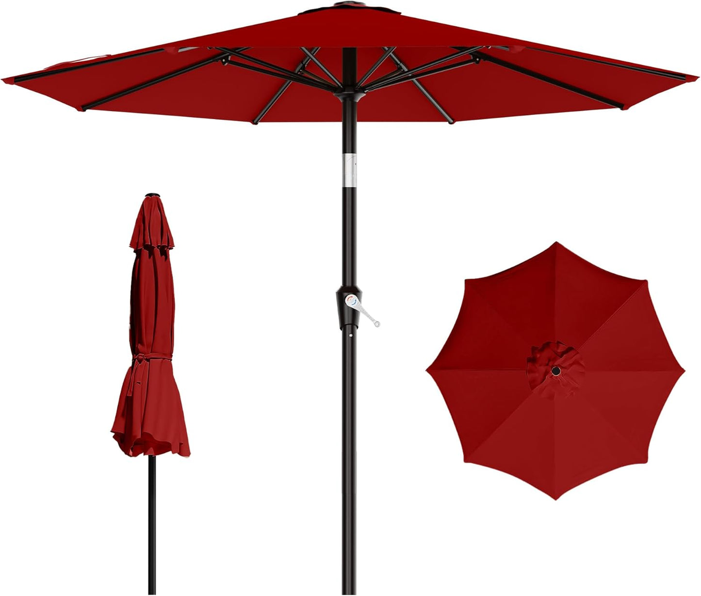 Sombrilla de Patio 2.7 m (9 ft) con Protección UV | Parasol Exterior Resistente con Manivela y Ventilación para Jardín, Terraza y Piscina