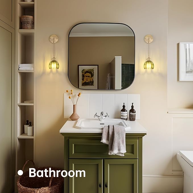 Set de 2 Lámparas de pared - Oro con Pantalla de Vidrio Tulipán Verde