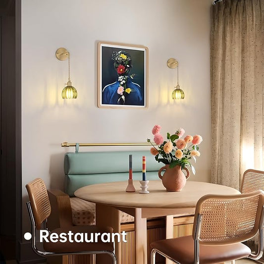 Set de 2 Lámparas de pared - Oro con Pantalla de Vidrio Tulipán Verde