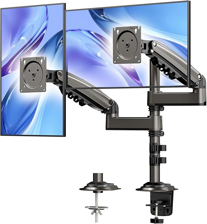 Soporte Dual para Monitores – Brazo Ajustable para Pantallas de 13″ a 32″ con Inclinación, Giro y Rotación