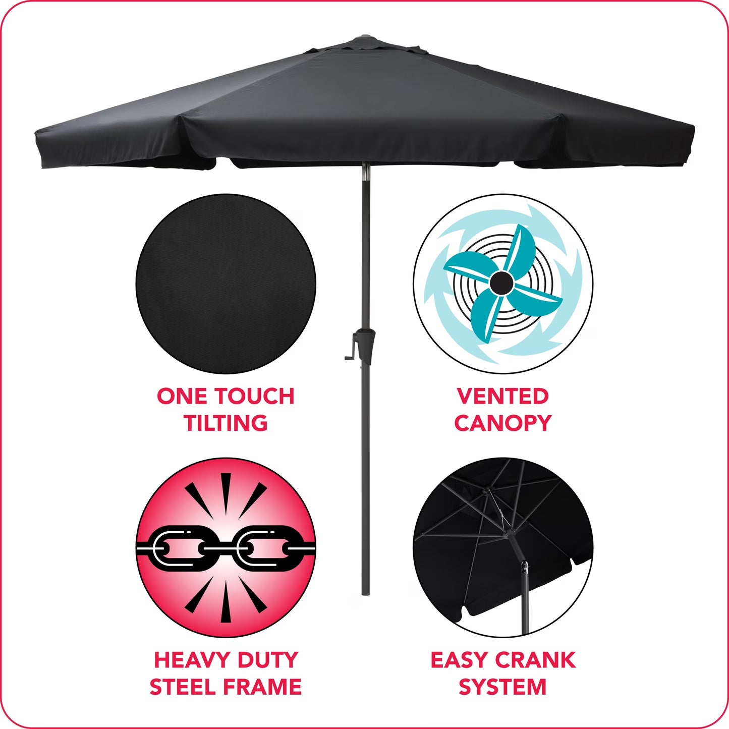 Sombrilla de Patio 3 m (10 ft) Inclinable con Protección UV | Parasol Exterior con Manivela y Ventilación