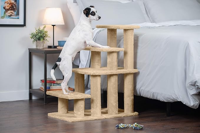 Escalera para Mascotas FurHaven Steady Paws de 4 Escalones – Superficie Suave y Antideslizante