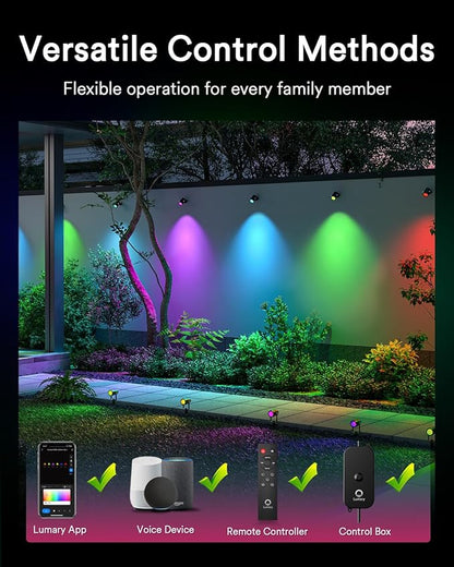 Luces de Jardín Inteligentes Lumary – Reflectores RGB Wi-Fi (6 Unidades)