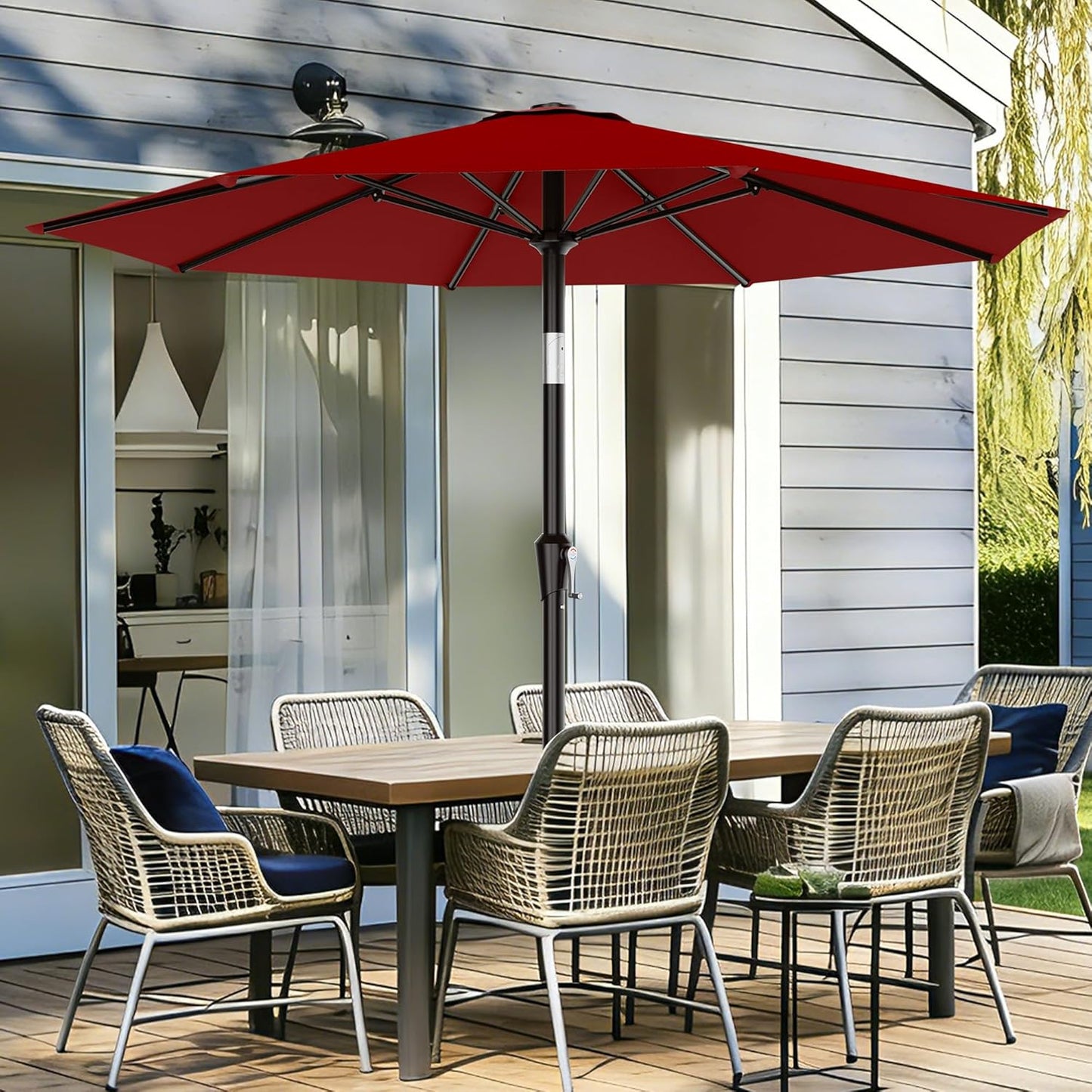 Sombrilla de Patio 2.7 m (9 ft) con Protección UV | Parasol Exterior Resistente con Manivela y Ventilación para Jardín, Terraza y Piscina