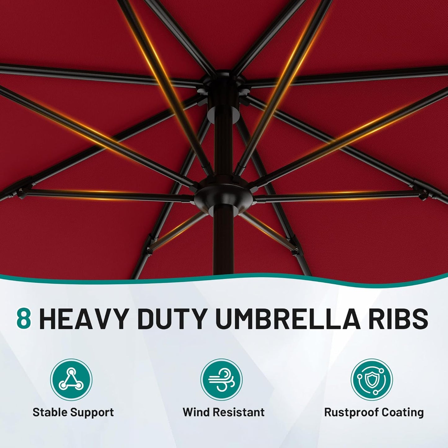 Sombrilla de Patio 2.7 m (9 ft) con Protección UV | Parasol Exterior Resistente con Manivela y Ventilación para Jardín, Terraza y Piscina