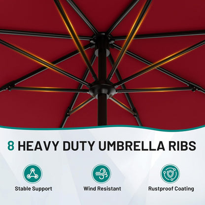 Sombrilla de Patio 2.7 m (9 ft) con Protección UV | Parasol Exterior Resistente con Manivela y Ventilación para Jardín, Terraza y Piscina
