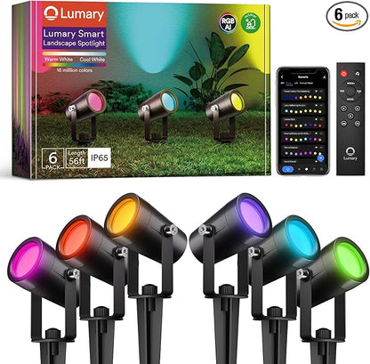 Luces de Jardín Inteligentes Lumary – Reflectores RGB Wi-Fi (6 Unidades)