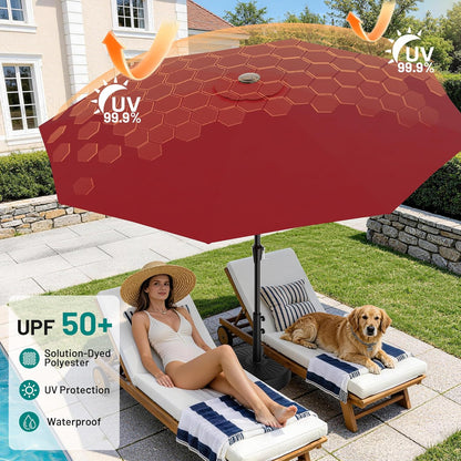 Sombrilla de Patio 2.7 m (9 ft) con Protección UV | Parasol Exterior Resistente con Manivela y Ventilación para Jardín, Terraza y Piscina