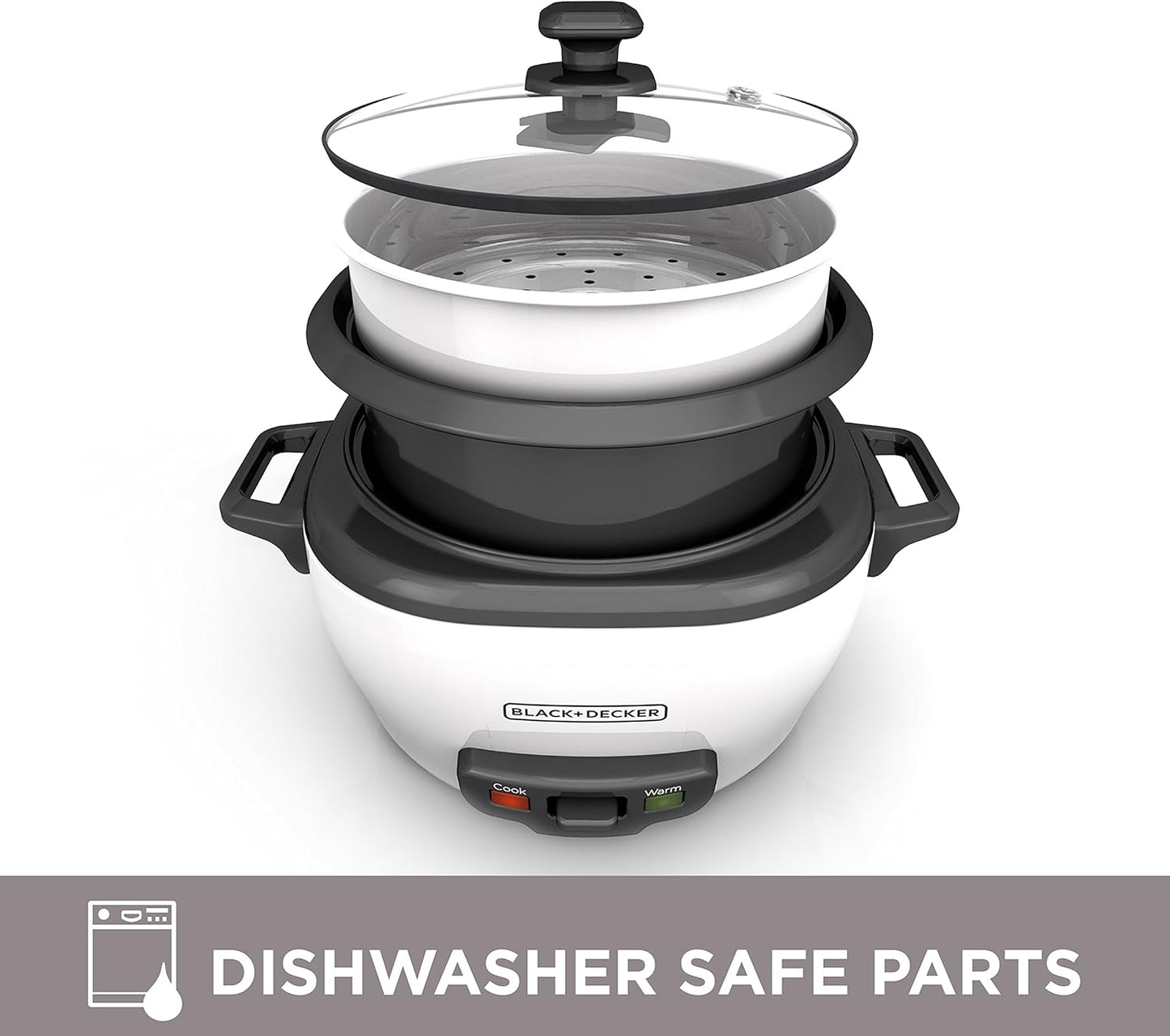 Olla Arrocera Eléctrica BLACK+DECKER RC506 – Capacidad 6 Tazas Servidas / 3 Tazas Crudas, Cesta de Vapor y Recipiente Antiadherente