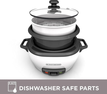 Olla Arrocera Eléctrica BLACK+DECKER RC506 – Capacidad 6 Tazas Servidas / 3 Tazas Crudas, Cesta de Vapor y Recipiente Antiadherente