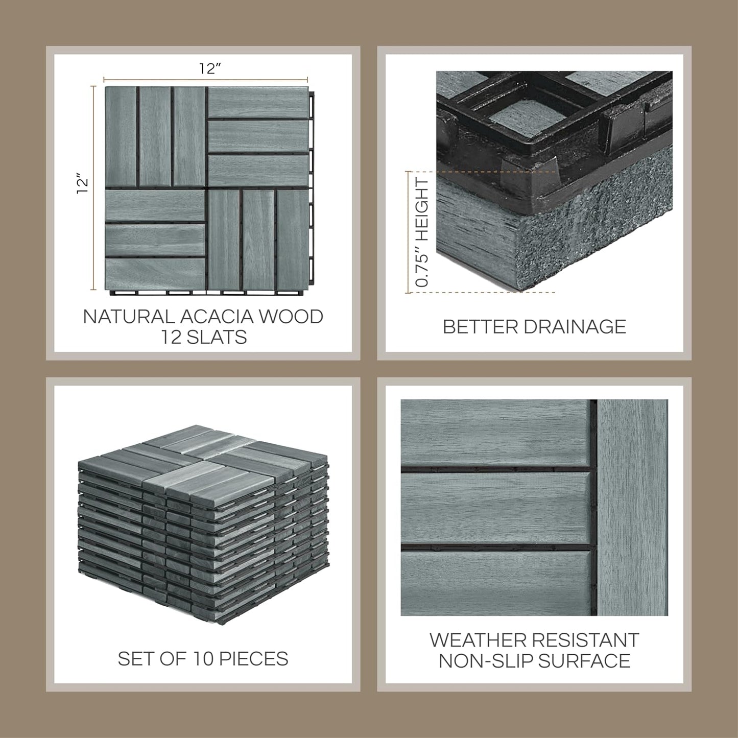 Baldosas Entrelazables para Exterior – Kit 10 Piezas Waterproof para Patio, Terraza y Piscina