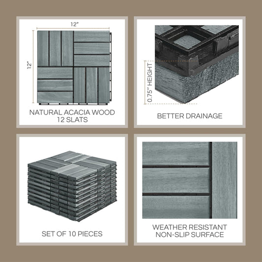 Baldosas Entrelazables para Exterior – Kit 10 Piezas Waterproof para Patio, Terraza y Piscina