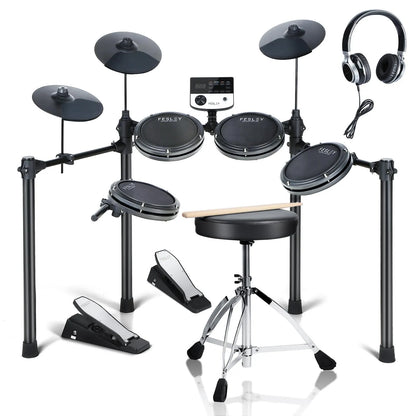 Batería Electrónica Fesley FED200 – 4 Pads de 8″ + 3 Cymbals de 10″, USB-MIDI, Monitor Metronomo y Hasta 165 Sonidos