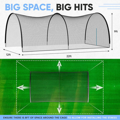 Jaula de bateo Evorise 6,70 m × 3,66 m × 2,74 m – marco reforzado con postes de 14 mm