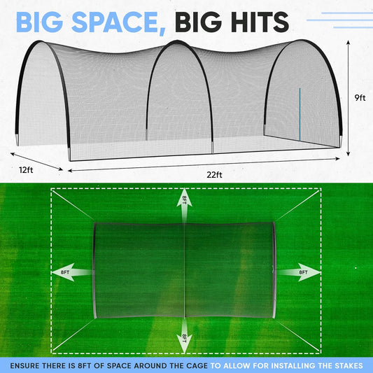 Jaula de bateo Evorise 6,70 m × 3,66 m × 2,74 m – marco reforzado con postes de 14 mm