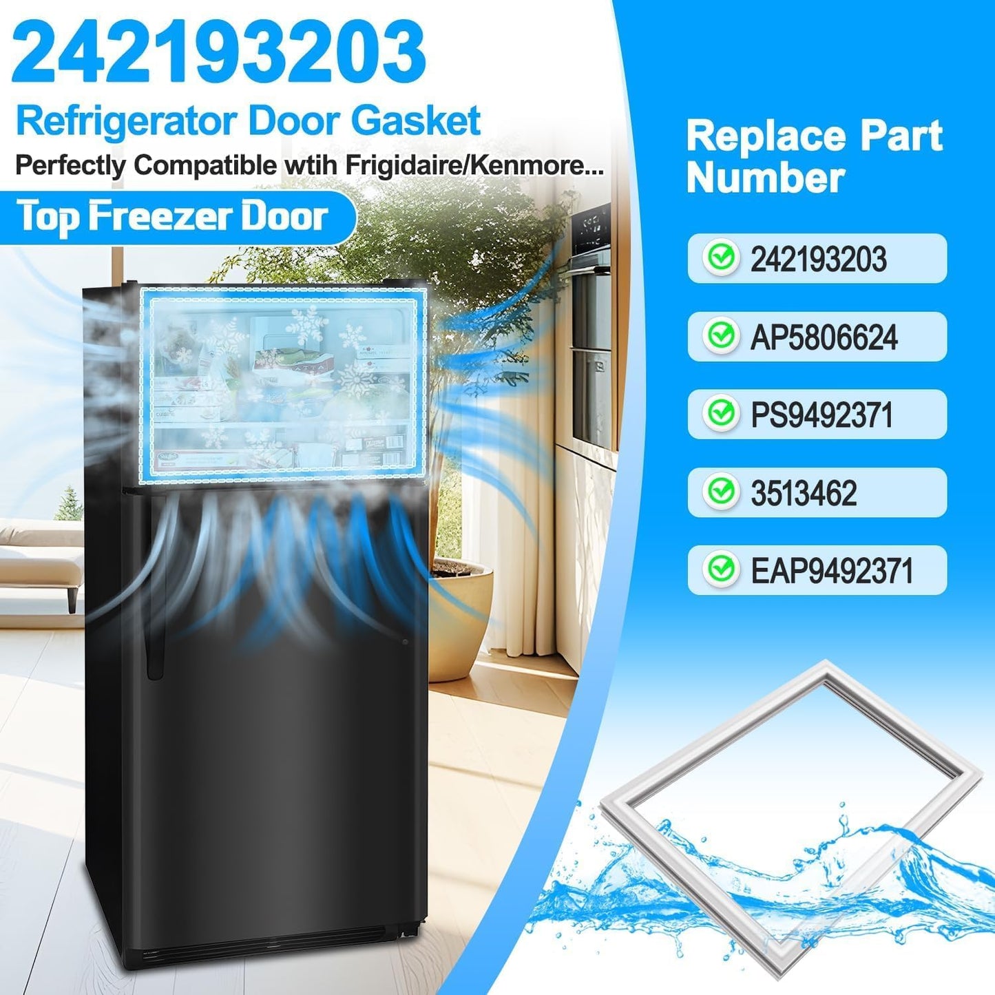 Junta Magnética para Puerta de Congelador 242193203 – Repuesto Universal Frigidaire/Kenmore