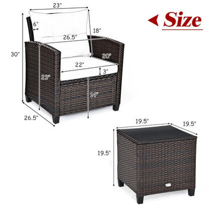 Juego de 3 piezas de ratán con cojines