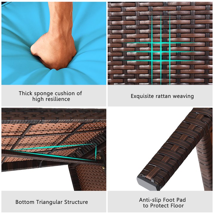 Juego de 3 piezas de terraza rattan Costway