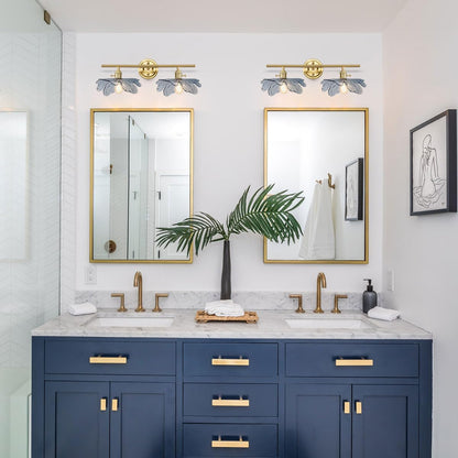 Lampara de Pared 2 Luces “Flor Azul” – Diseño Latón Dorado para Baño, Dormitorio o Pasillo