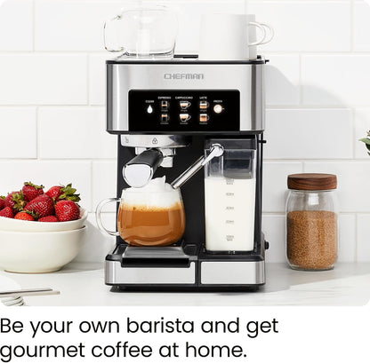 Máquina de Espresso Chefman – Cappuccino & Latte, Bomba 15 BAR, Accesorios Apta Lavavajillas