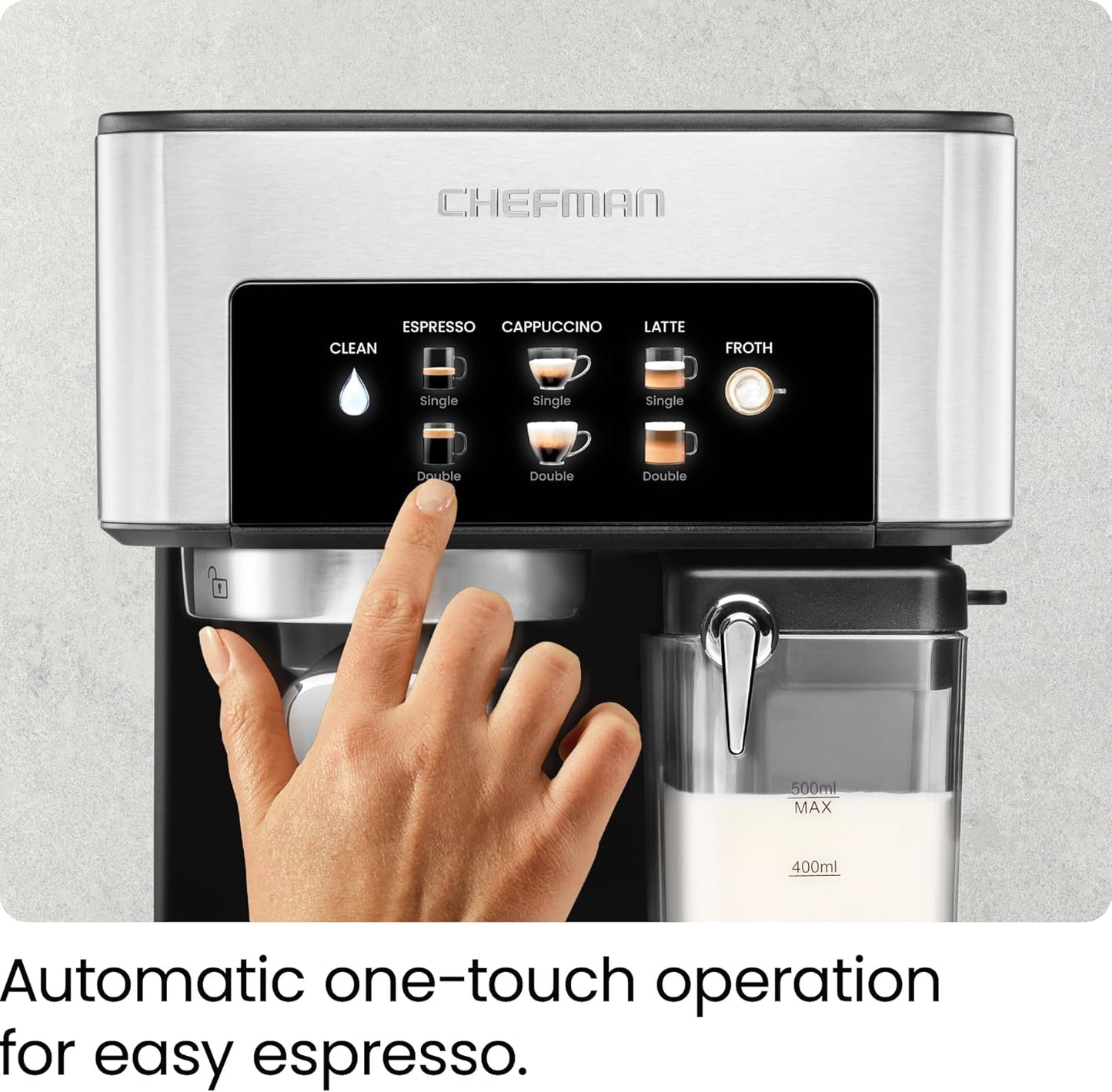 Máquina de Espresso Chefman – Cappuccino & Latte, Bomba 15 BAR, Accesorios Apta Lavavajillas