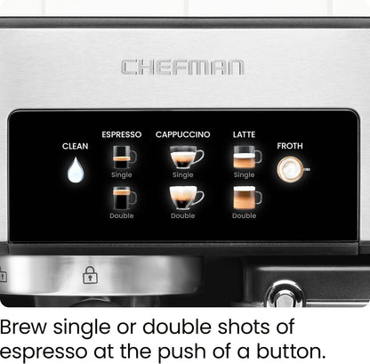 Máquina de Espresso Chefman – Cappuccino & Latte, Bomba 15 BAR, Accesorios Apta Lavavajillas