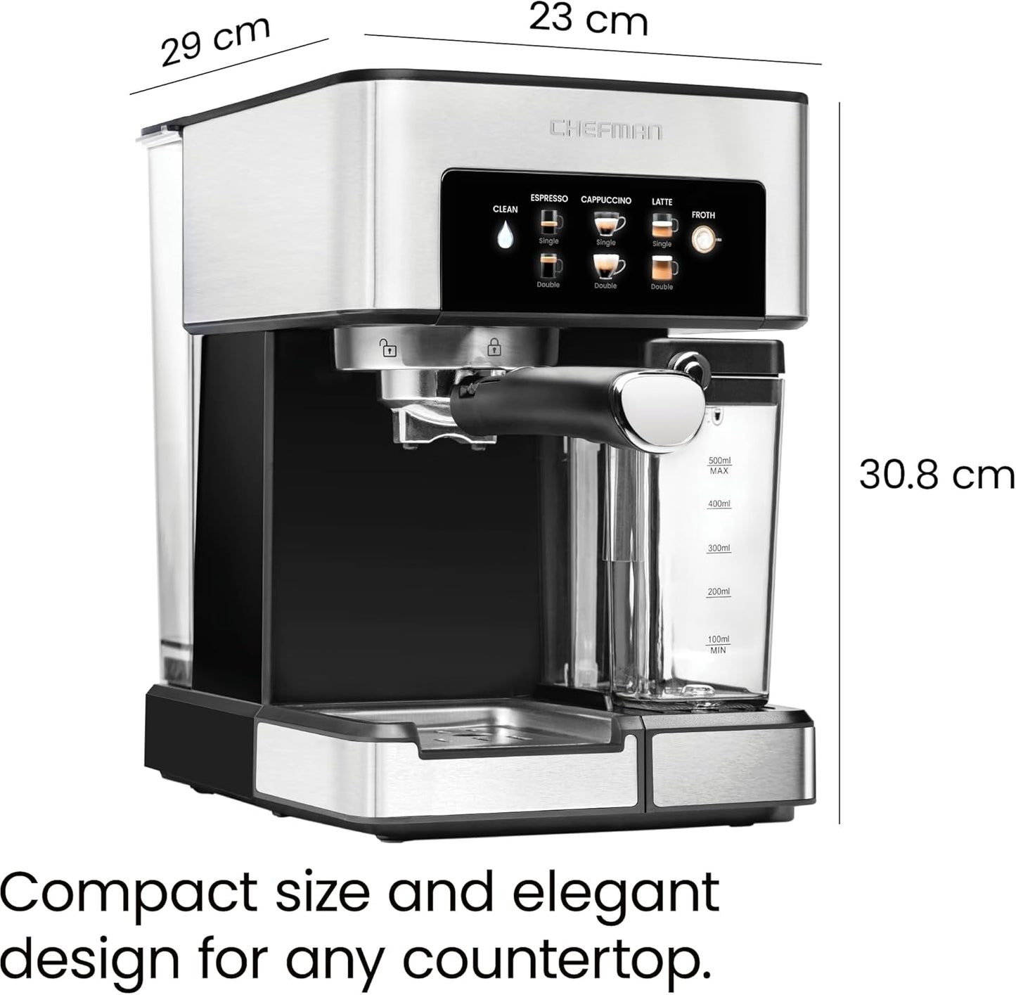 Máquina de Espresso Chefman – Cappuccino & Latte, Bomba 15 BAR, Accesorios Apta Lavavajillas