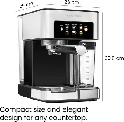 Máquina de Espresso Chefman – Cappuccino & Latte, Bomba 15 BAR, Accesorios Apta Lavavajillas