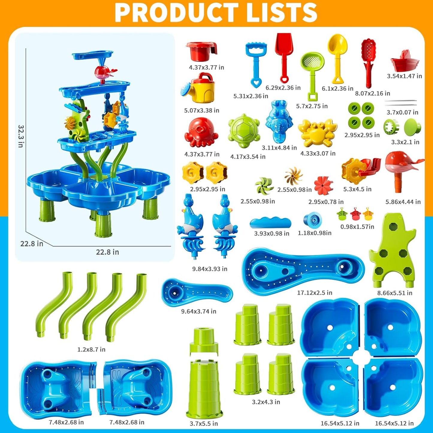 Mesa de Actividades Sensoria-Agua y Arena 4-Niveles para Niños 3–8 años – Juego Exterior/Interior