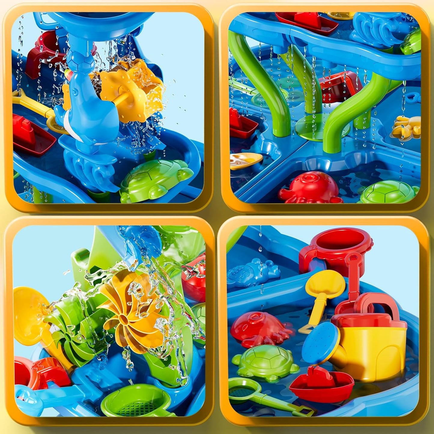 Mesa de Actividades Sensoria-Agua y Arena 4-Niveles para Niños 3–8 años – Juego Exterior/Interior