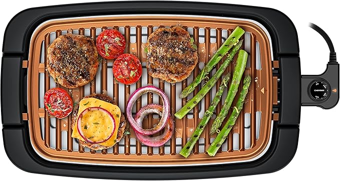 Parrilla electrica Sin Humo Chefman – Temperatura Ajustable, 4.7 QT, Apta para Lavavajillas