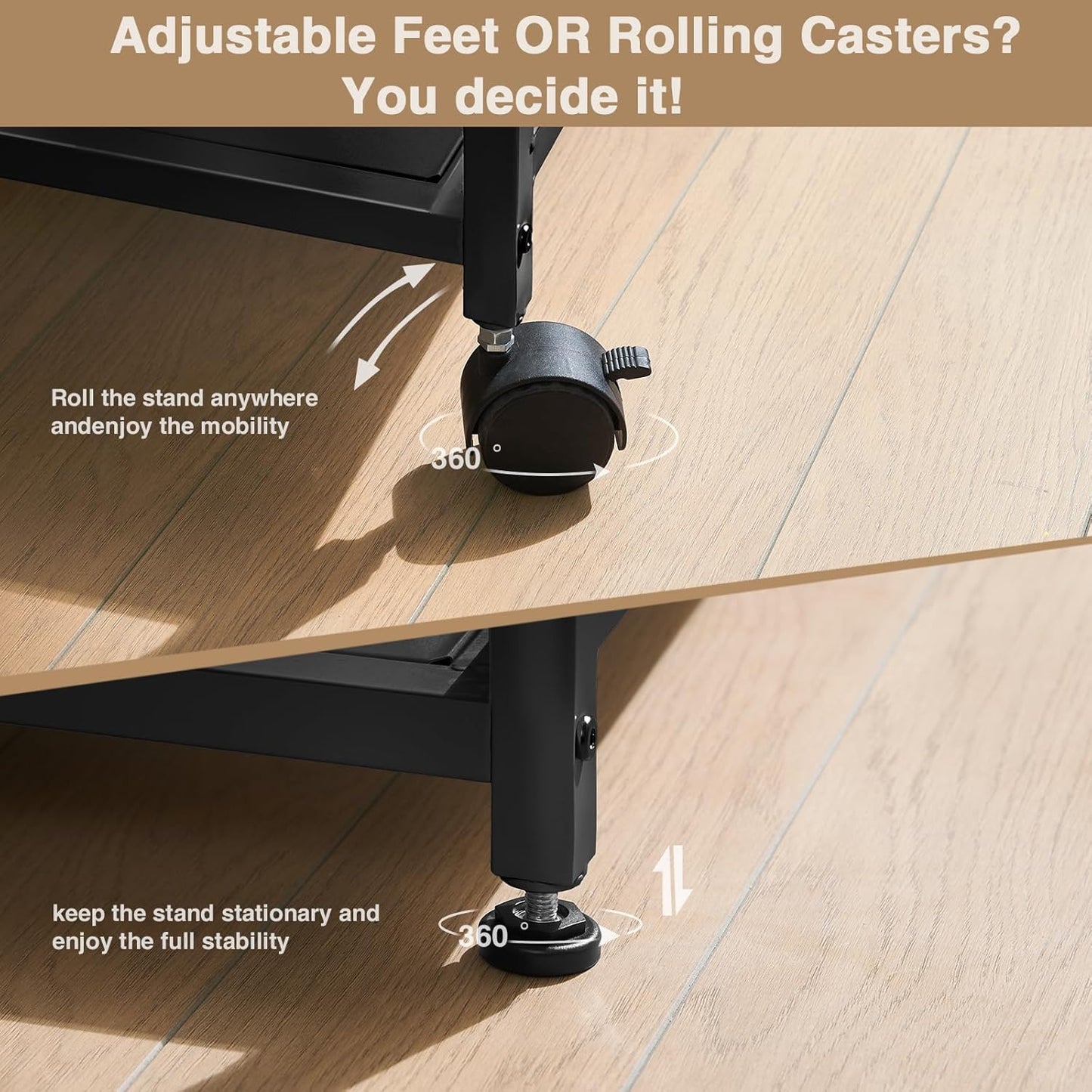 Carro Organizador 3 Niveles Lauren&Harold – Estación de Trabajo con Ruedas, Puertos USB/Enchufe y Estantes Ajustables